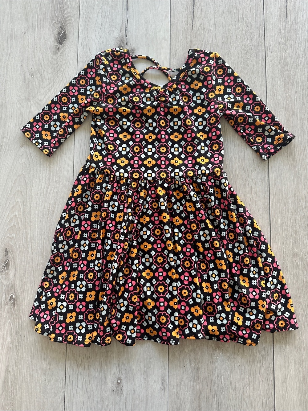 Dot Dot Smile Ballerina Dress Vintage Floral Design Black/Pink 3/4 NWT